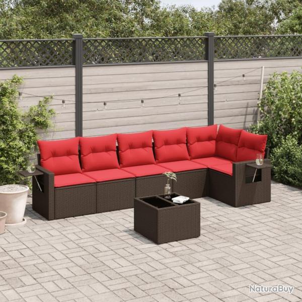 Ensemble de canap� de jardin 7 pcs avec coussins marron r�sine tress�e