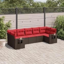 Ensemble de canap&eacute; de jardin 7 pcs avec coussins marron r&eacute;sine tress&eacute;e