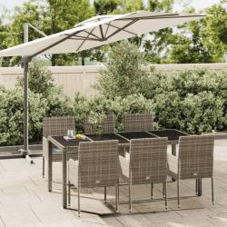 Ensemble &agrave; manger jardin et coussins 7 pcs gris rotin