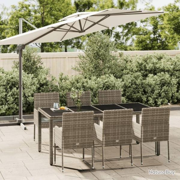 Ensemble � manger jardin et coussins 7 pcs gris rotin
