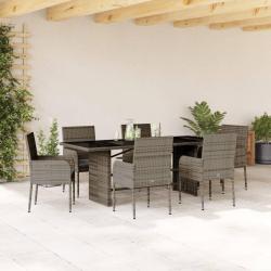 Ensemble &agrave; manger de jardin et coussins 7 pcs gris rotin