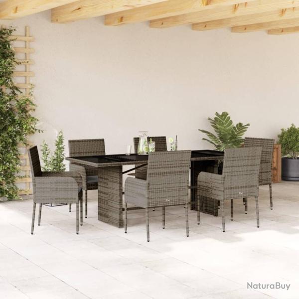 Ensemble � manger de jardin et coussins 7 pcs gris rotin