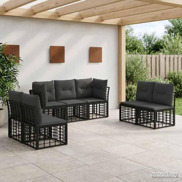 Ensemble de canap�s d'ext�rieur Noir Polyester