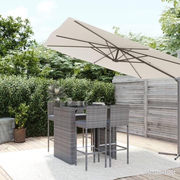 Ensemble de bar de jardin 5 pcs avec coussins gris poly rotin