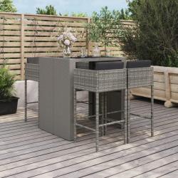Ensemble de bar de jardin 5 pcs avec coussins gris poly rotin