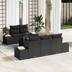 Ensemble de canap&eacute; de jardin avec coussin 6 pcs Noir polyrotin