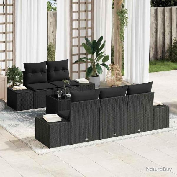 Ensemble de canap� de jardin avec coussin 6 pcs Noir polyrotin