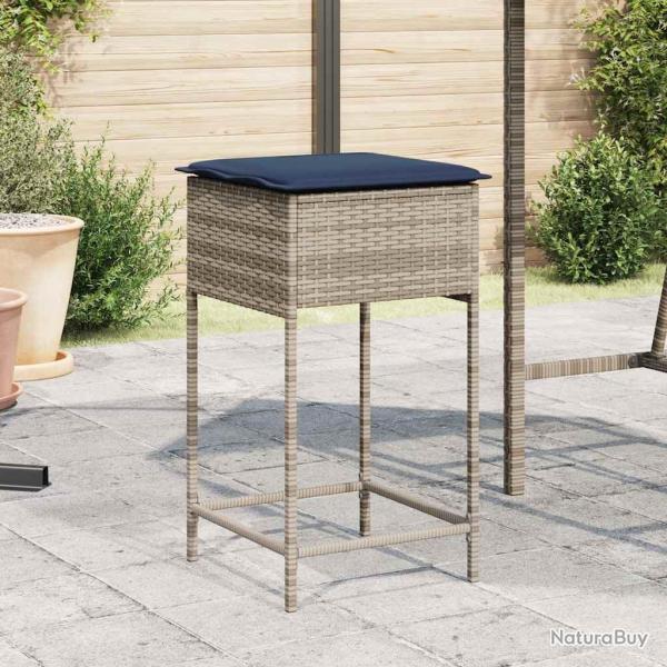 Tabourets de bar de jardin avec coussins lot de 2 gris r�sine tress�e