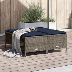 Tabourets de jardin avec coussins lot de 4 gris r&eacute;sine tress&eacute;e