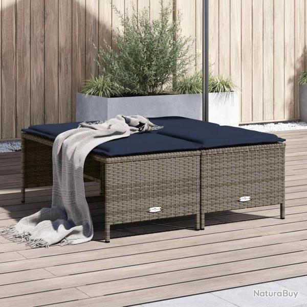 Tabourets de jardin avec coussins lot de 4 gris r�sine tress�e