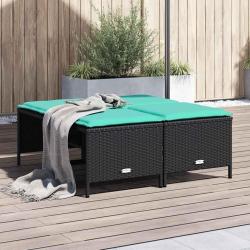 Tabourets de jardin avec coussins lot de 4 noir r&eacute;sine tress&eacute;e