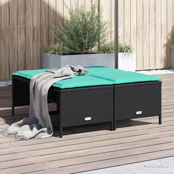 Tabourets de jardin avec coussins lot de 4 noir r�sine tress�e