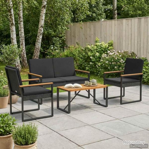 Ensemble de meubles d'ext�rieur 4 pcs Noir polyrotin