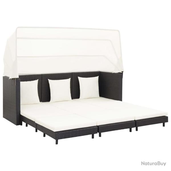 Canap�-lit extensible 3 places avec toit R�sine tress�e Noir
