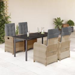 Ensemble &agrave; manger de jardin coussins 5 pcs m&eacute;lange beige rotin