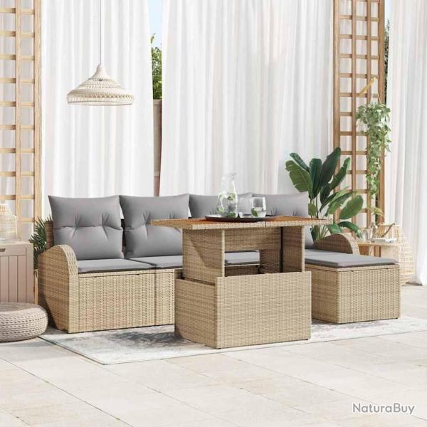Ensemble de canap� de jardin 6 pcs Beige Poly rotin