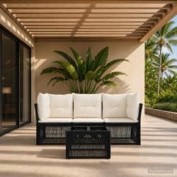 Ensemble de canap&eacute; de jardin 4 pcs Noir polyrotin