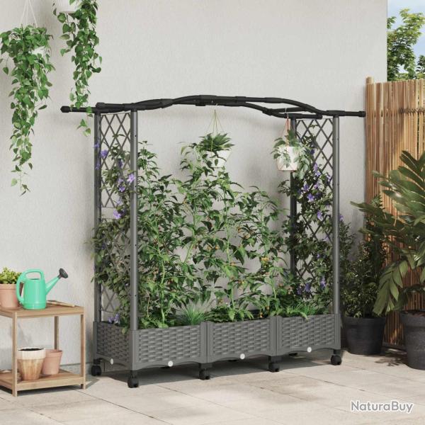 Lit �lev� avec Treillis et Toit Gris clair 169 x 40 x 129 cm PP