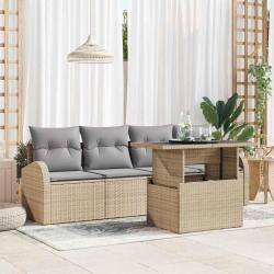 Ensemble de canap&eacute; de jardin 5 pcs Beige Poly Rattan