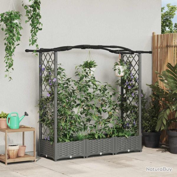 Lit �lev� avec Treillis et Toit Gris clair 169 x 40 x 123 cm PP
