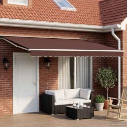 Cadre de store manuel avec LEDs Marron et blanc 5 x 3 m