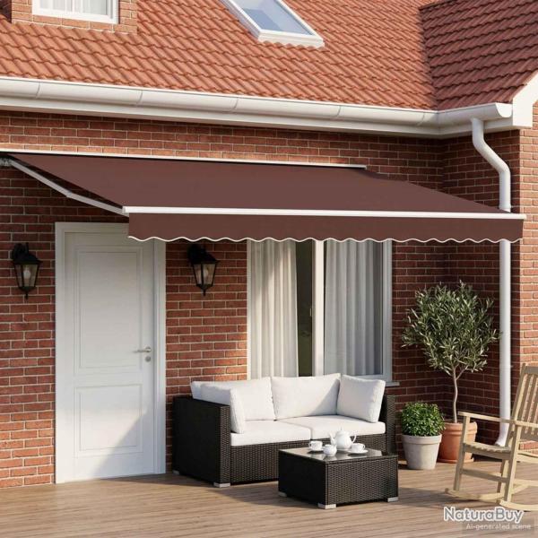 Cadre de store manuel avec LEDs Marron et blanc 5 x 3 m