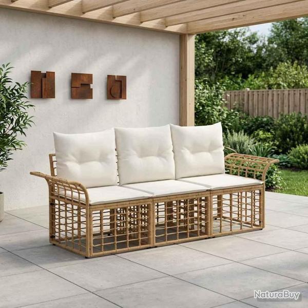 Ensemble de canap�s d'ext�rieur 3 pcs Blanc Naturel et Cr�me