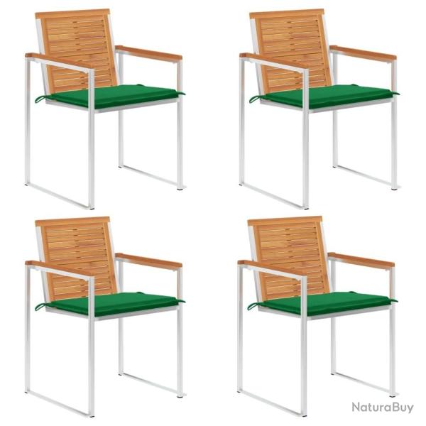 Chaises de jardin lot de 4 avec coussins Bois d'acacia massif