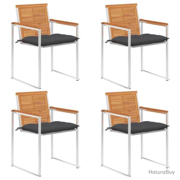 Chaises de jardin lot de 4 avec coussins Bois d'acacia massif