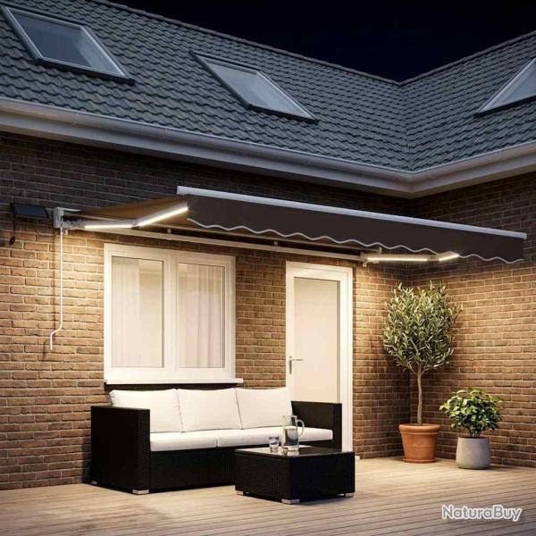 Cadre de store manuel avec LEDs Taupe 5 x 3 m