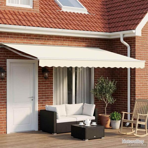 Cadre de store manuel avec LEDs Cr�me et Blanc 5 x 3 m