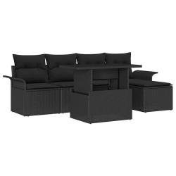 Ensemble de canap&eacute; de jardin avec coussin 6 pcs Noir Poly rotin