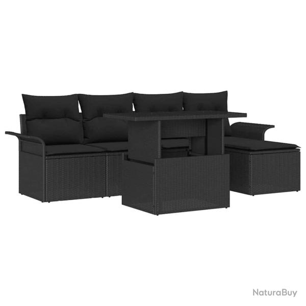 Ensemble de canap� de jardin avec coussin 6 pcs Noir Poly rotin