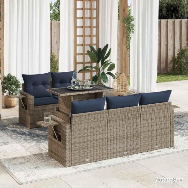 Salon de jardin 6 pcs avec coussins gris r�sine tress�e