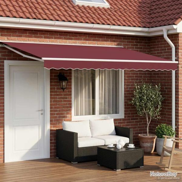 Cadre de store manuel avec LEDs Bourgogne et Blanc 5 x 3 m