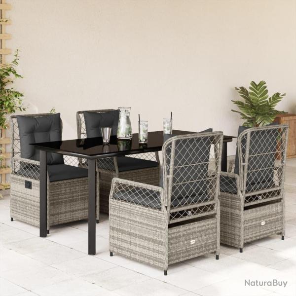 Ensemble � manger de jardin 5 pcs coussins gris r�sine tress�e