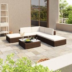 Salon de jardin 6 pcs avec coussins R&eacute;sine tress&eacute;e Marron