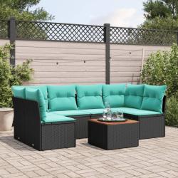 Salon de jardin 7 pcs avec coussins noir r&eacute;sine tress&eacute;e