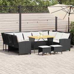 Salon de jardin 4 pcs avec coussins noir r&eacute;sine tress&eacute;e