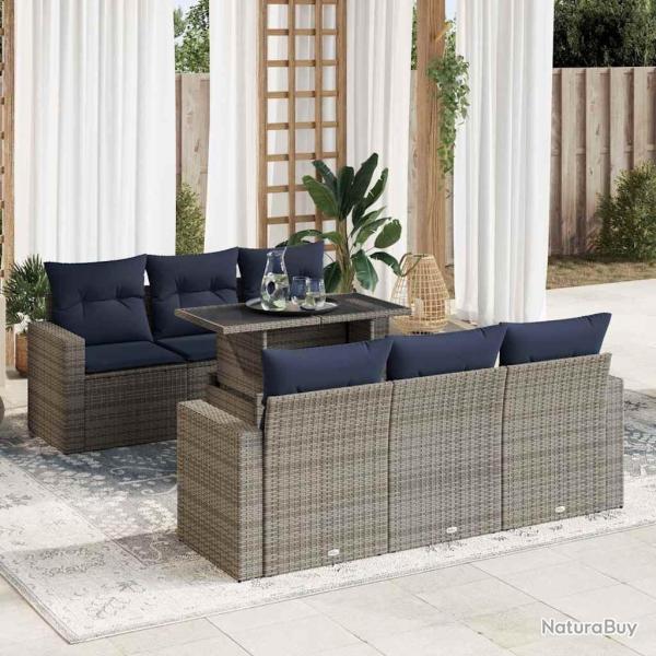 Salon de jardin avec coussins 7 pcs gris r�sine tress�e acacia