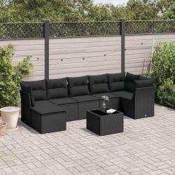 Salon de jardin 8 pcs avec coussins noir r&eacute;sine tress&eacute;e