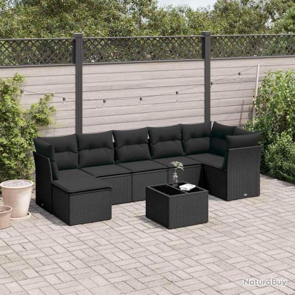 Salon de jardin 8 pcs avec coussins noir r�sine tress�e