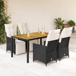 Ensemble &agrave; manger de jardin coussins 5pcs Noir R&eacute;sine tress&eacute;e