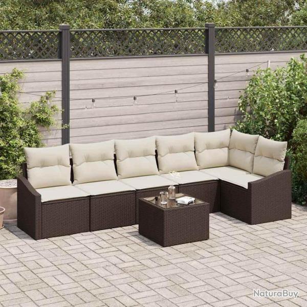 Ensemble de canap� de jardin 7 pcs Marron et Cr�me polyrotin