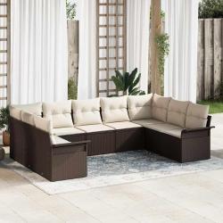 Ensemble de canap&eacute; de jardin avec coussin Marron polyrotin