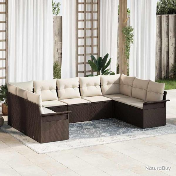 Ensemble de canap� de jardin avec coussin Marron polyrotin