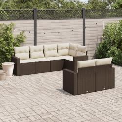 Salon de jardin avec coussins 7 pcs marron r&eacute;sine tress&eacute;e