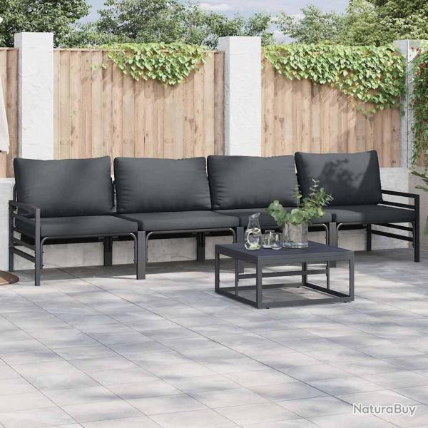 Ensemble de canap� de jardin avec coussin 5 pcs Noir Acier