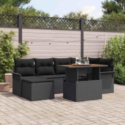 Ensemble de canap&eacute; de jardin 7 pcs Noir Poly rotin