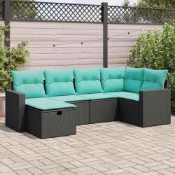 Salon de jardin 6 pcs avec coussins noir r&eacute;sine tress&eacute;e